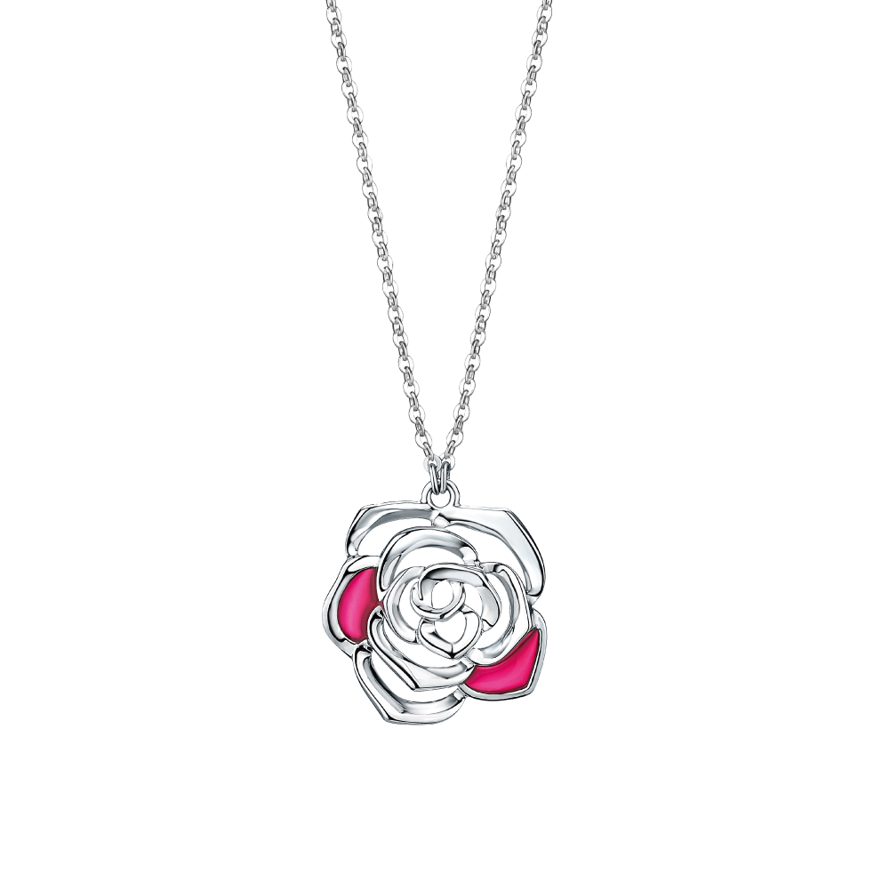 Pt Graceful Collection "Feminine Rose" Platinum Necklace with Enamel