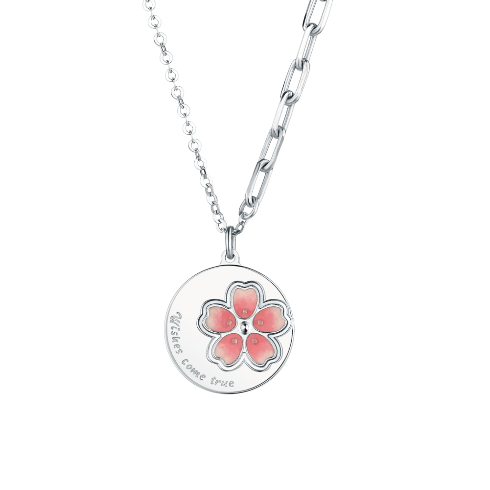 Pt Graceful Collection Cherry Blossom Platinum Necklace with Enamel