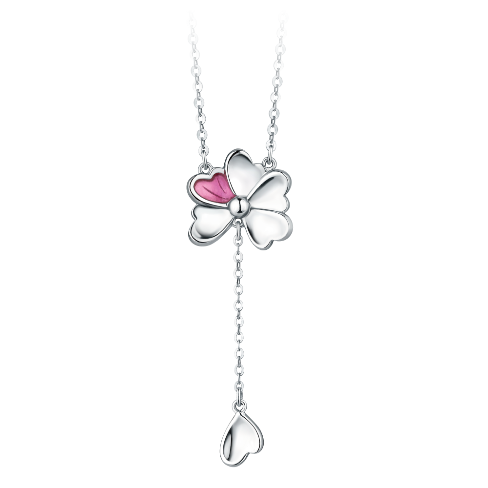 Pt Graceful Collection Elegant Flower Platinum Necklace with Enamel