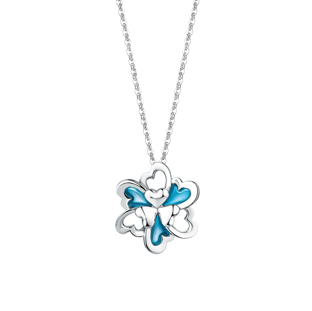 Pt Graceful Collection "Heart Flower" Platinum Necklace with Enamel