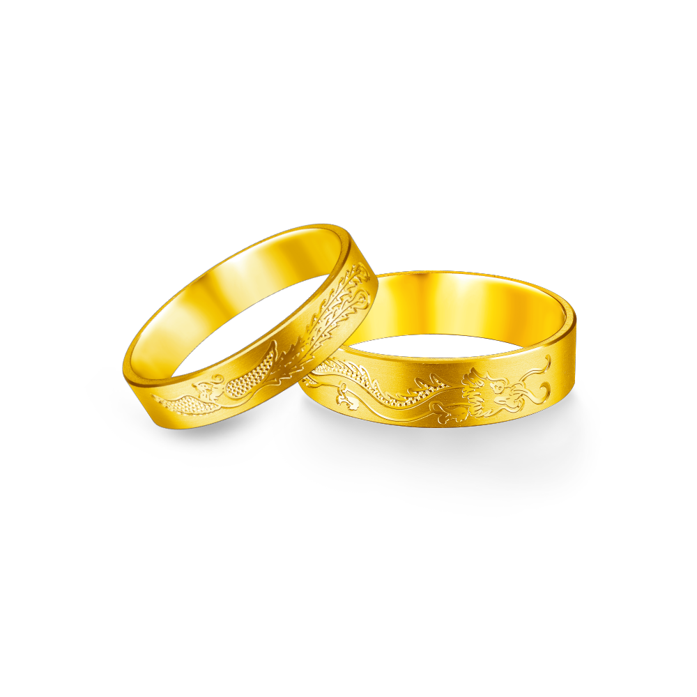 Beloved Collection "Flying Dragon & Phoenix" Gold Wedding Couple Rings