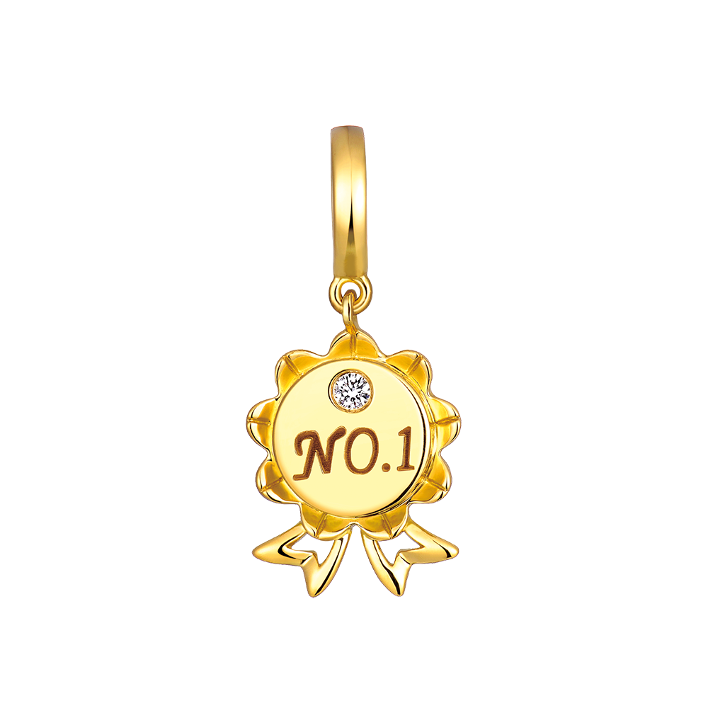 Dear Q No. 1 Medal 18K Gold Diamond Charm