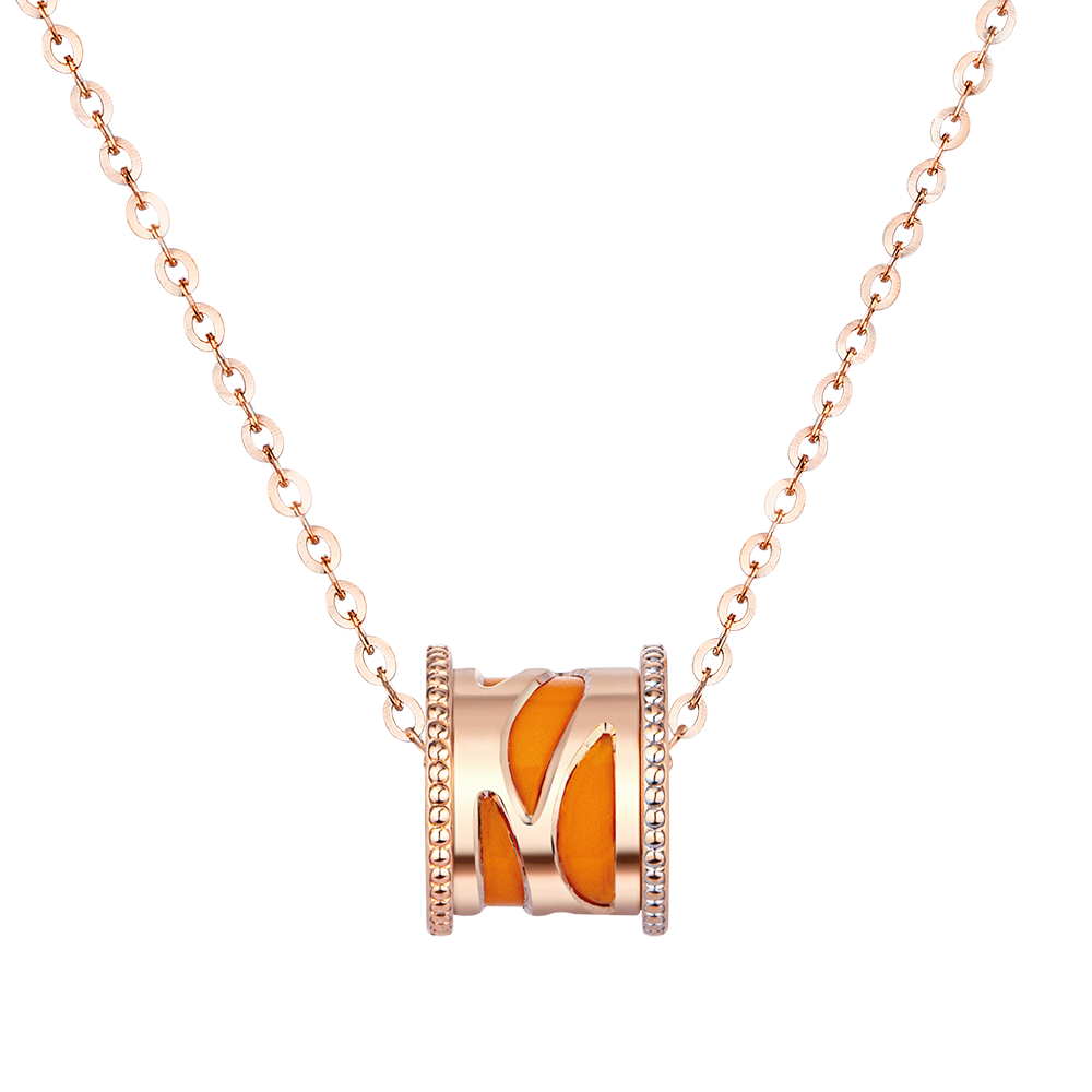 "Fancy Kaleidoscope" 18K Rose Gold Orange/White Ceramic Necklace