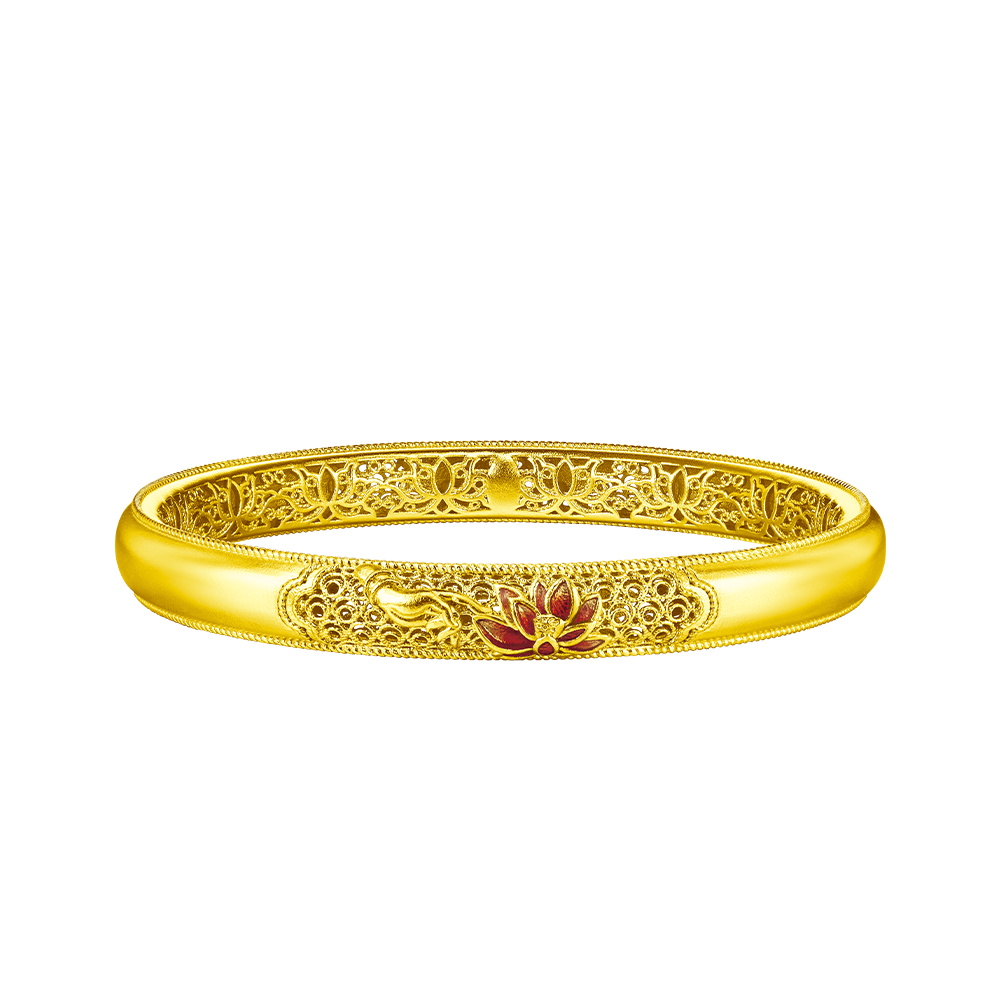 Heirloom Fortune "Auspicious Gourd" Gold Bangle with Enamel