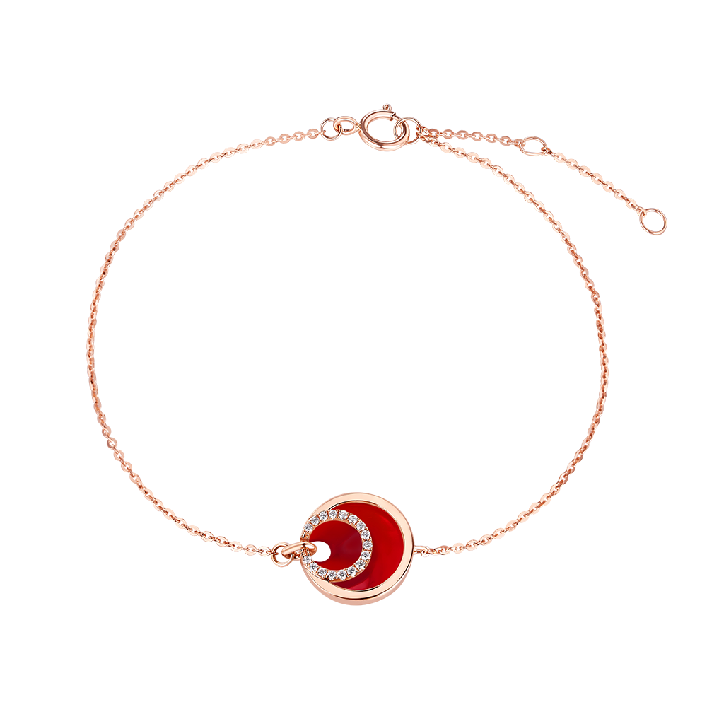 Double-sided Shine “Concentric Circles” 18K Rose Gold Red Chalcedony and Diamond Bracelet
