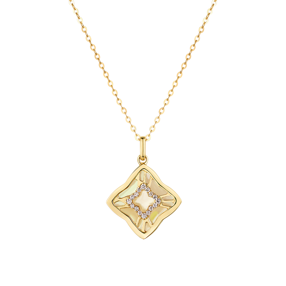 Double-sided Shine “Four-Leaf Clover”18K Gold Diamond and Mother-of-Pearl Necklace