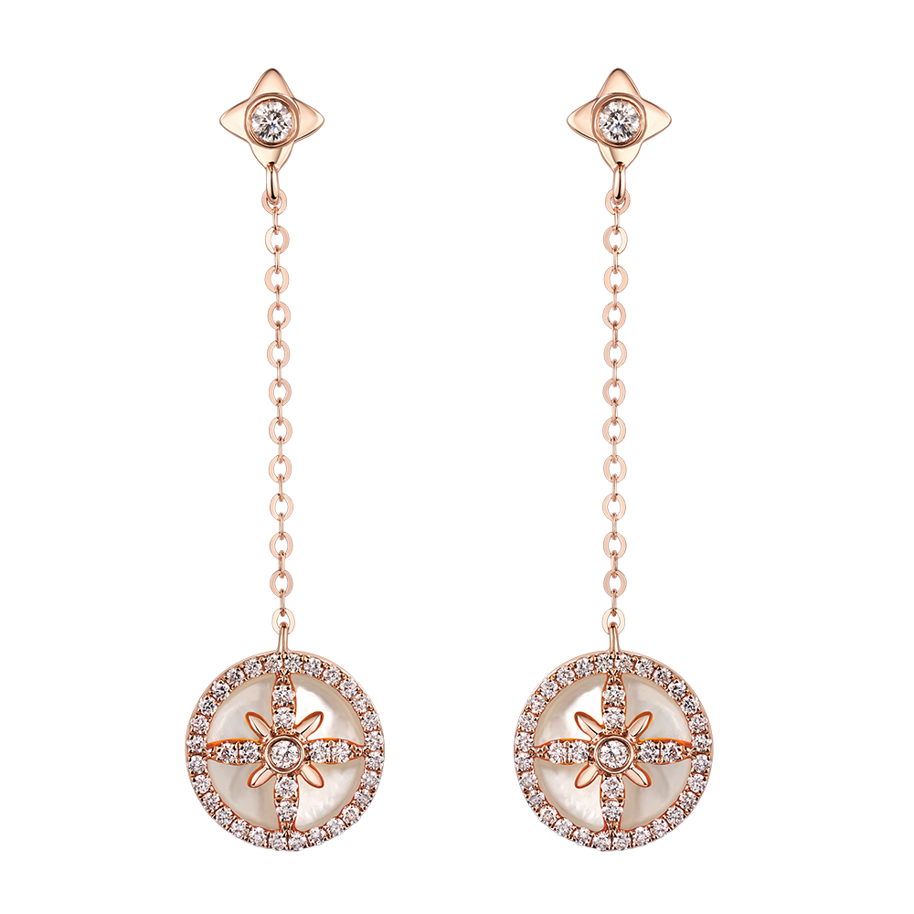 Double-sided Shine “Cross Floral” 18K Gold Diamond and Mother-of-Pearl Earrings