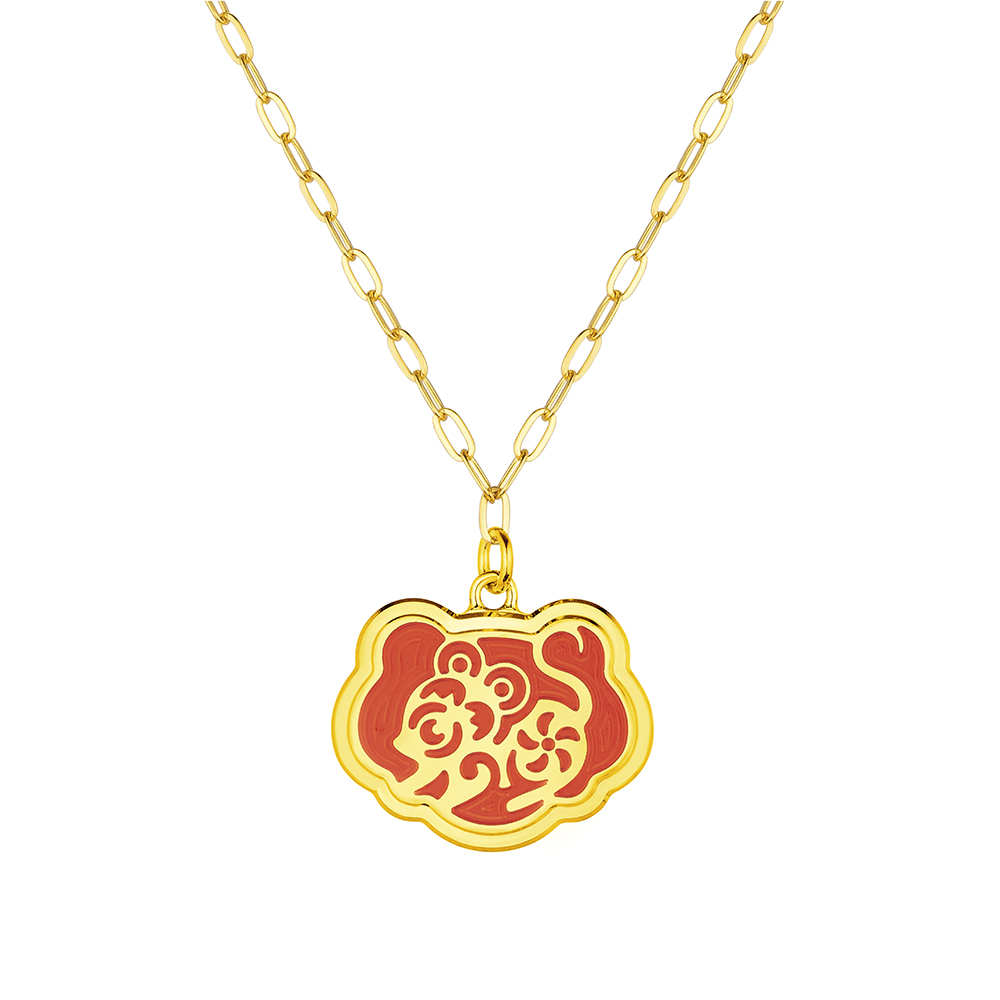 Fortune Tiger Collection " Rat "12 Chinese Zodiac Gold Necklace with Enamel