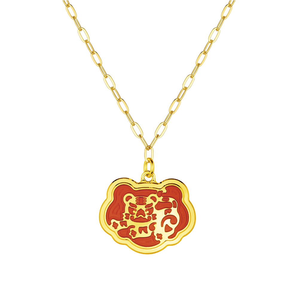 Fortune Tiger Collection " Tiger "12 Chinese Zodiac Gold Necklace with Enamel