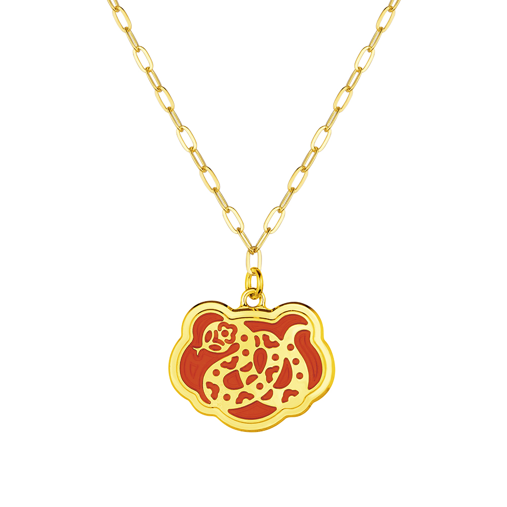 Fortune Tiger Collection " Snake "12 Chinese Zodiac Gold Necklace with Enamel