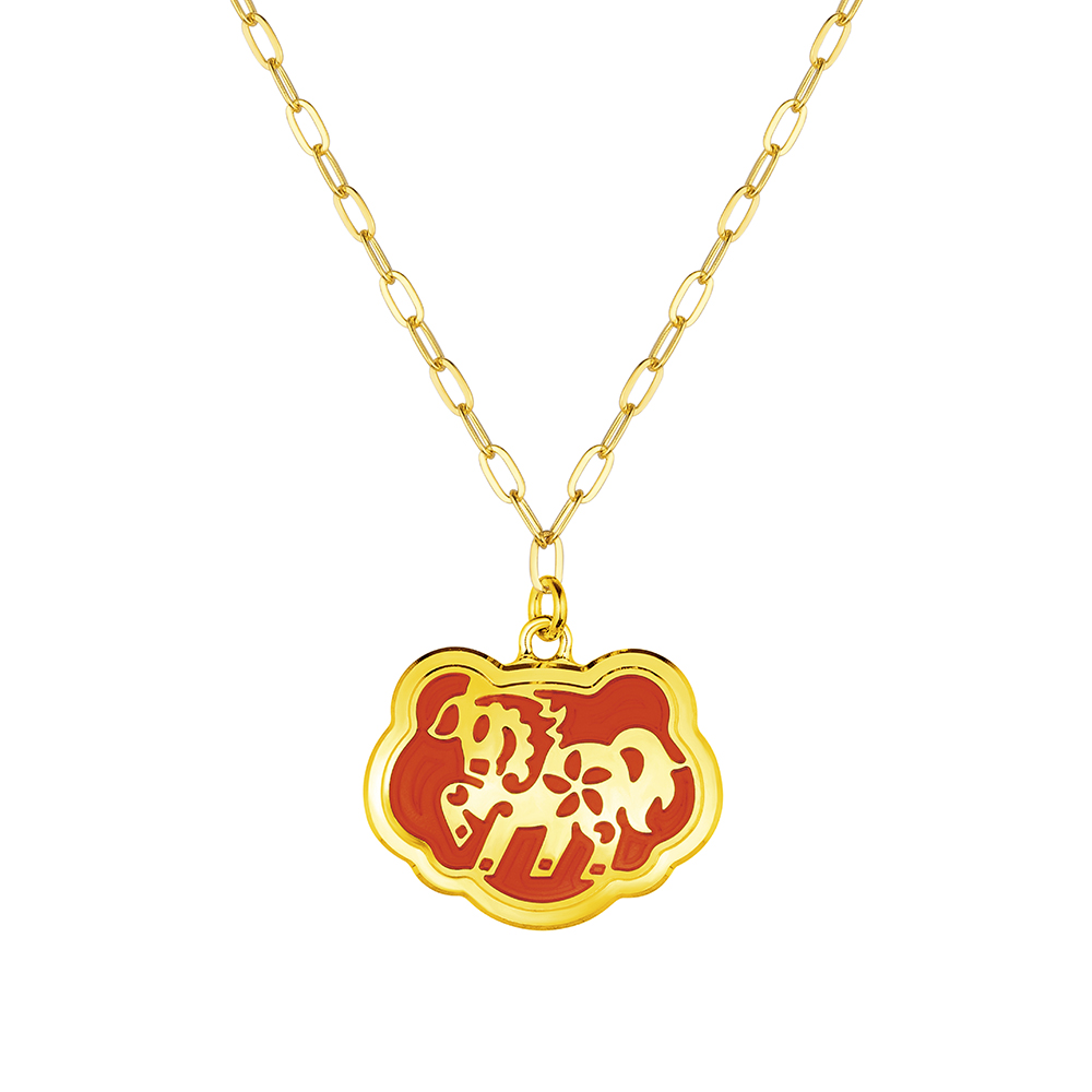 Fortune Tiger Collection " Horse "12 Chinese Zodiac Gold Necklace with Enamel