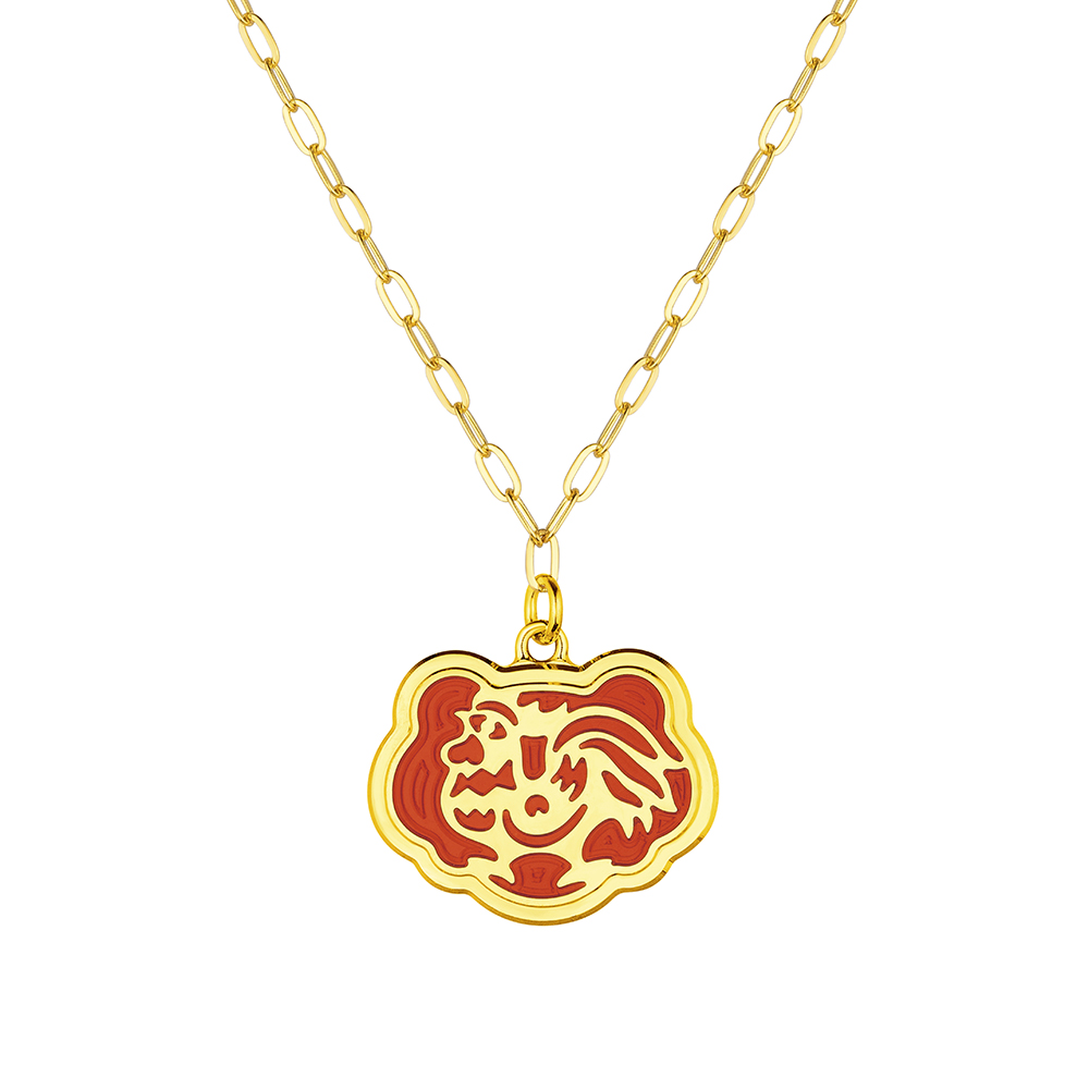 Fortune Tiger Collection " Rooster "12 Chinese Zodiac Gold Necklace with Enamel