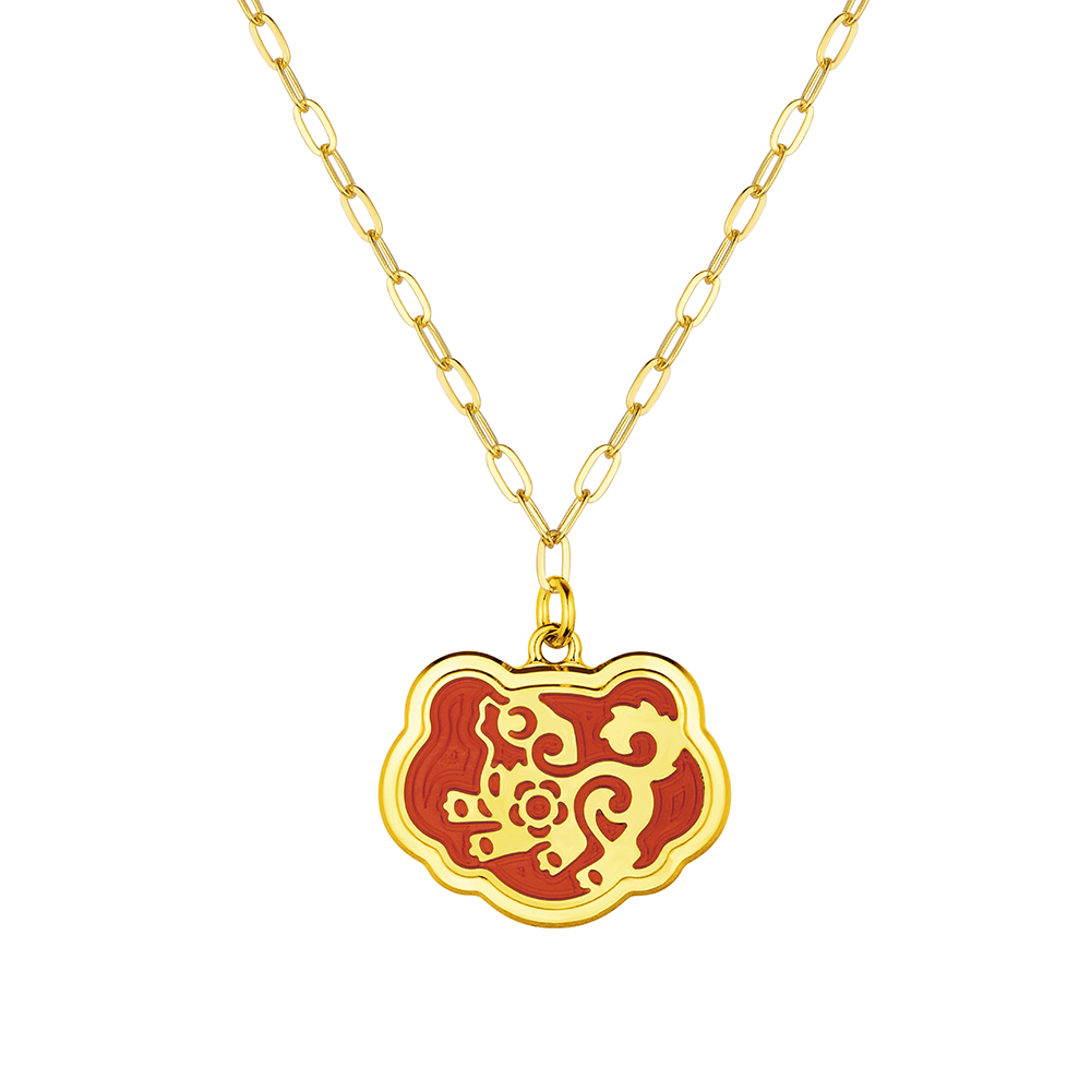 Fortune Tiger Collection " Dog "12 Chinese Zodiac Gold Necklace with Enamel