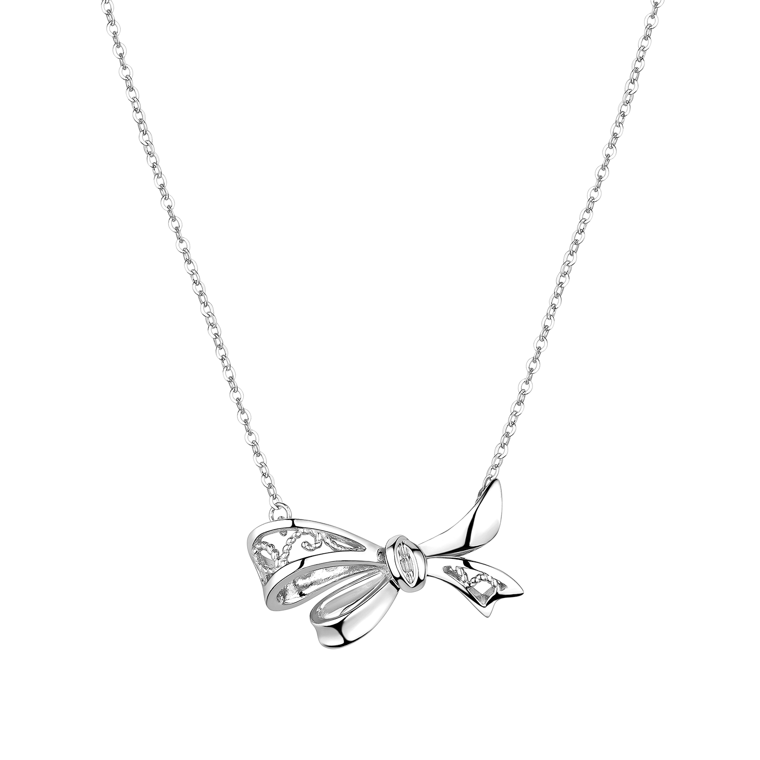 Pt Graceful Romantic Bows Platinum Necklace 