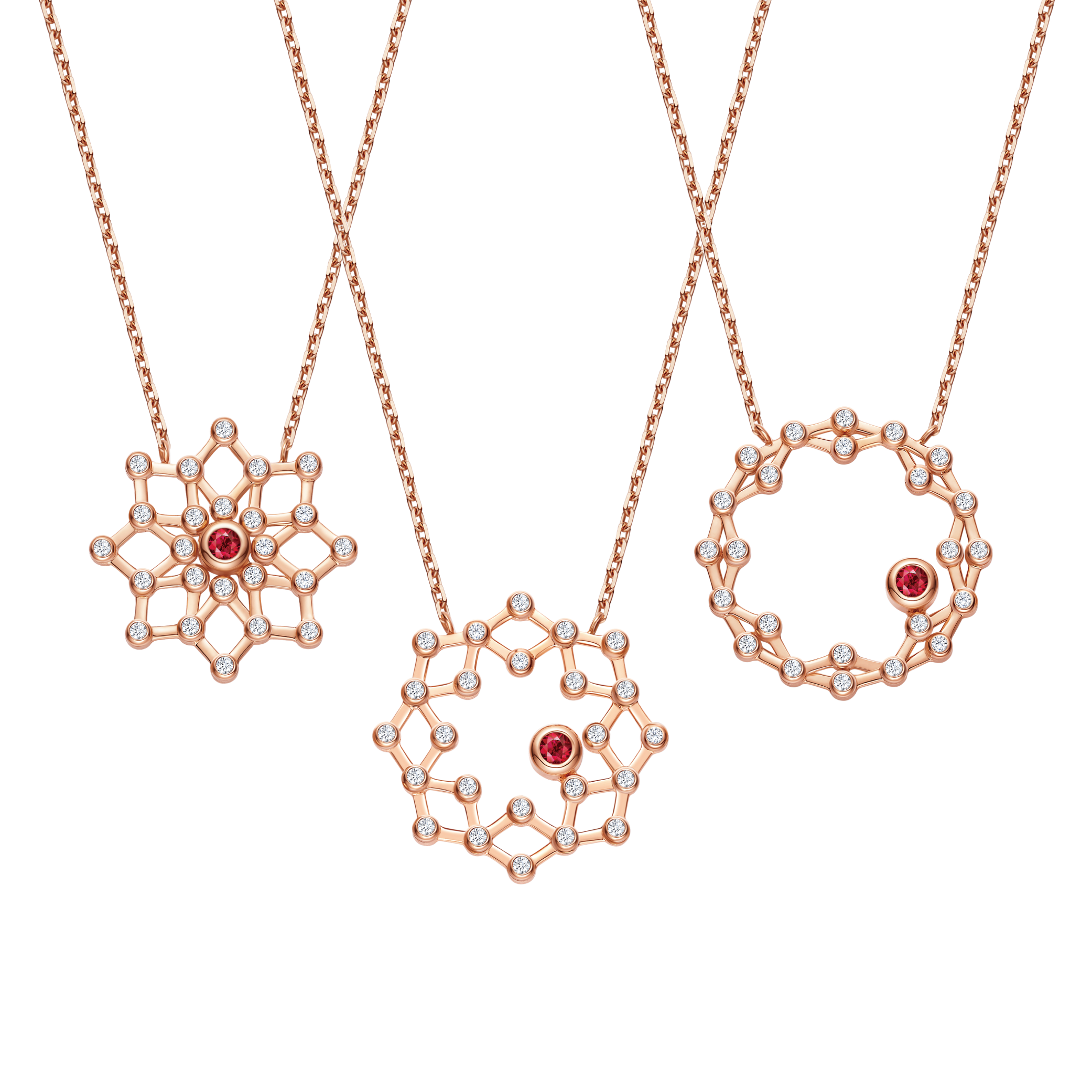 "Sparkling Star Circle" 18K Gold Ruby & Diamond Necklace