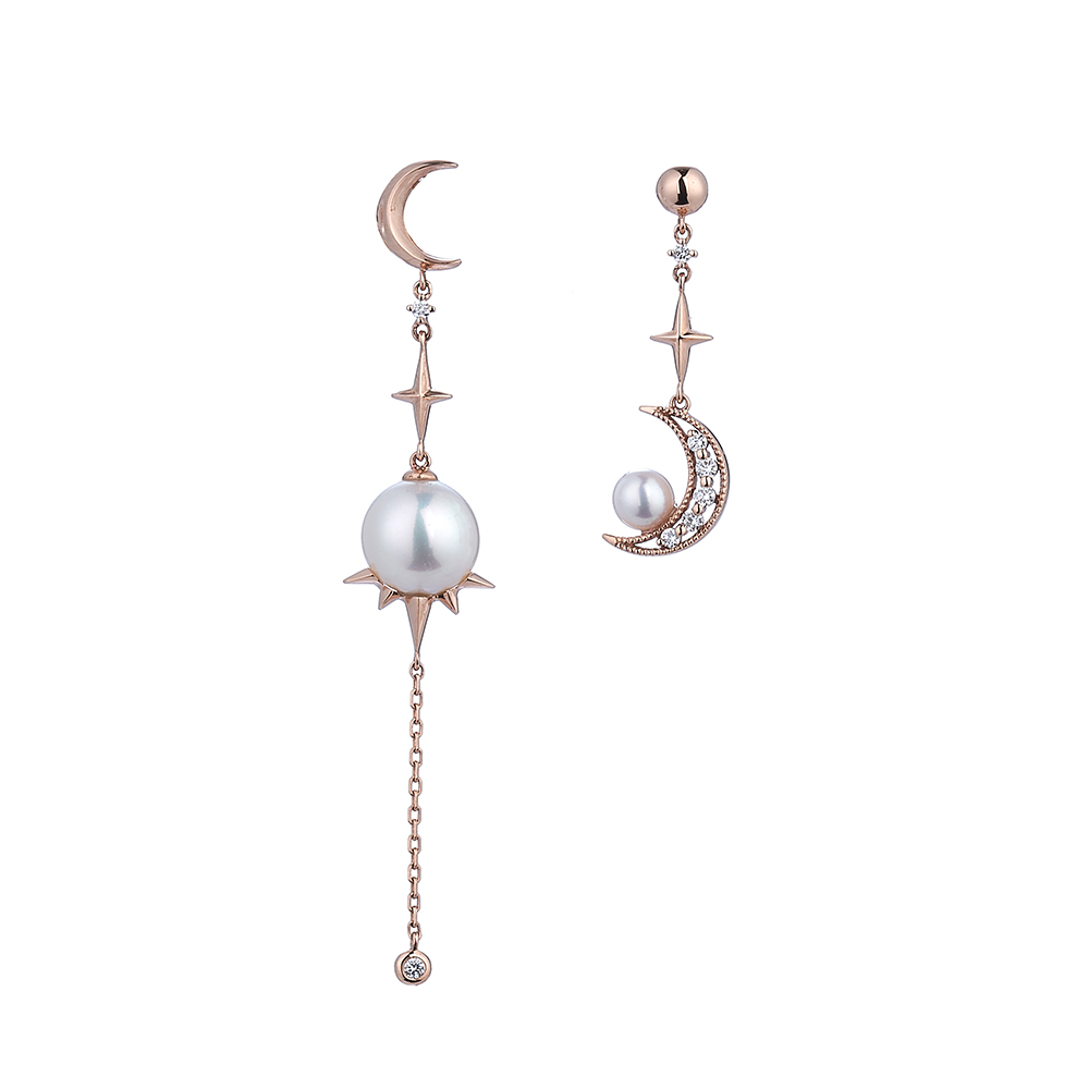 “The Night Sky”18K Gold Pearl Earrings with Diamond