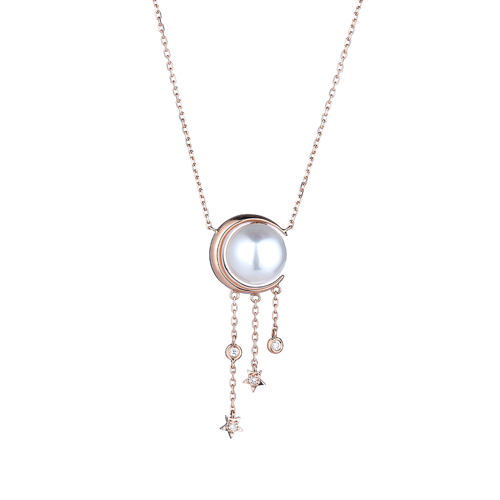 “The Night Sky”18K Gold Pearl Necklace with Diamond
