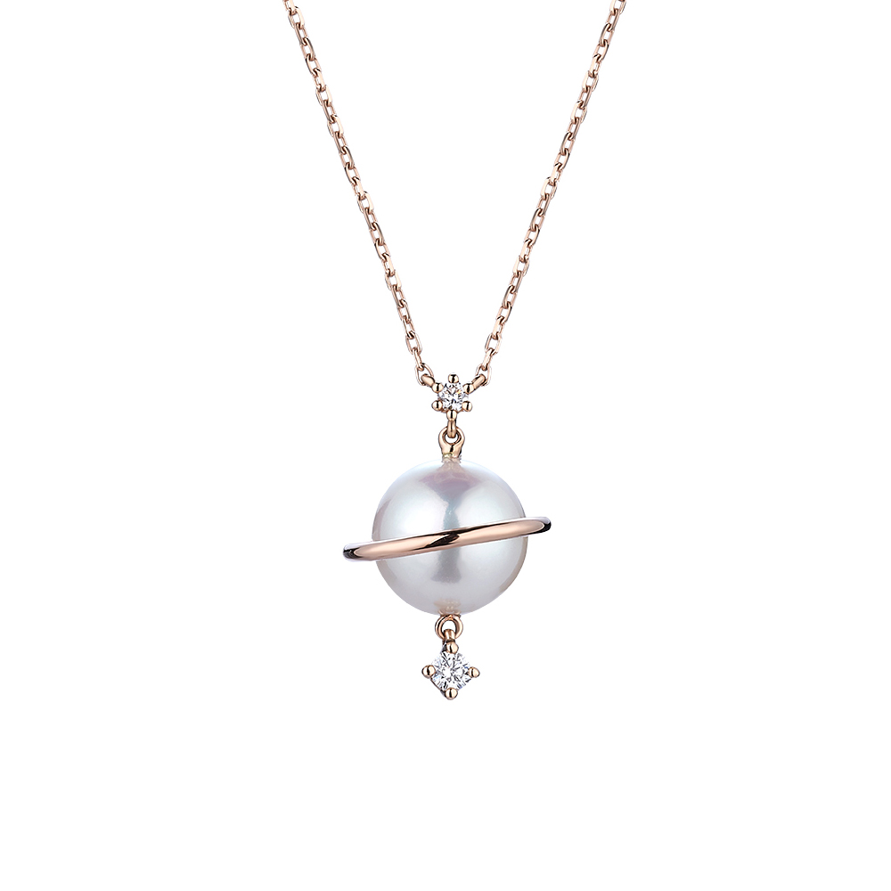 “Dream Planet” 18K Gold Pearl Necklace with Diamond