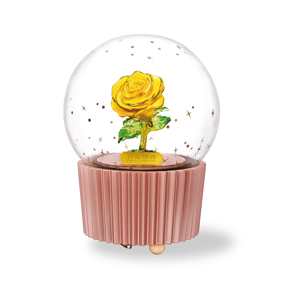 "Rose" Gold Figurine in Crystal Ball Music Box