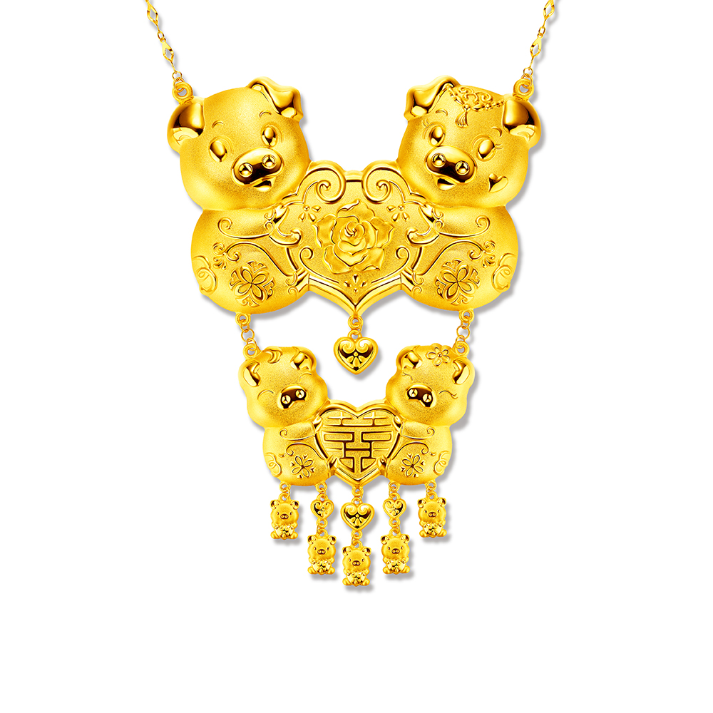 Beloved Collection “Auspicious Gold Pigs” Gold Pigs Necklace
