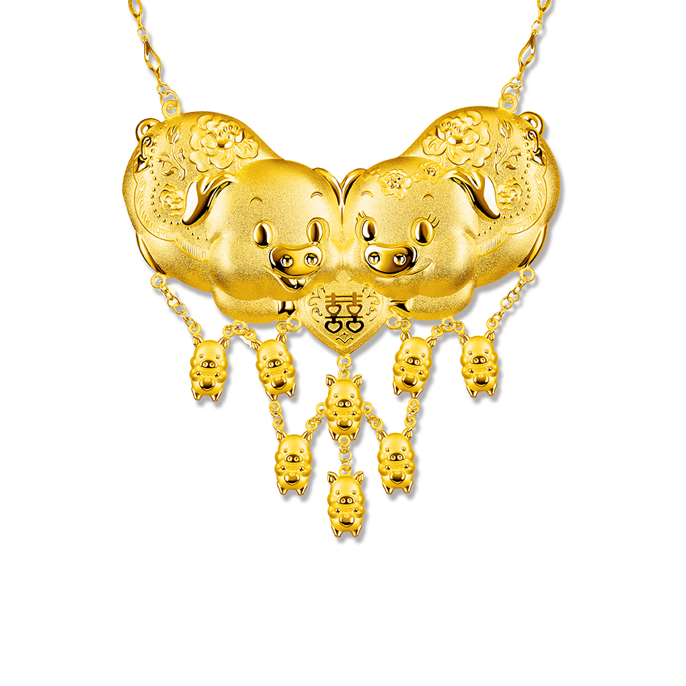 Beloved Collection “Best-wishing Gold Pigs” Gold Pigs Necklace