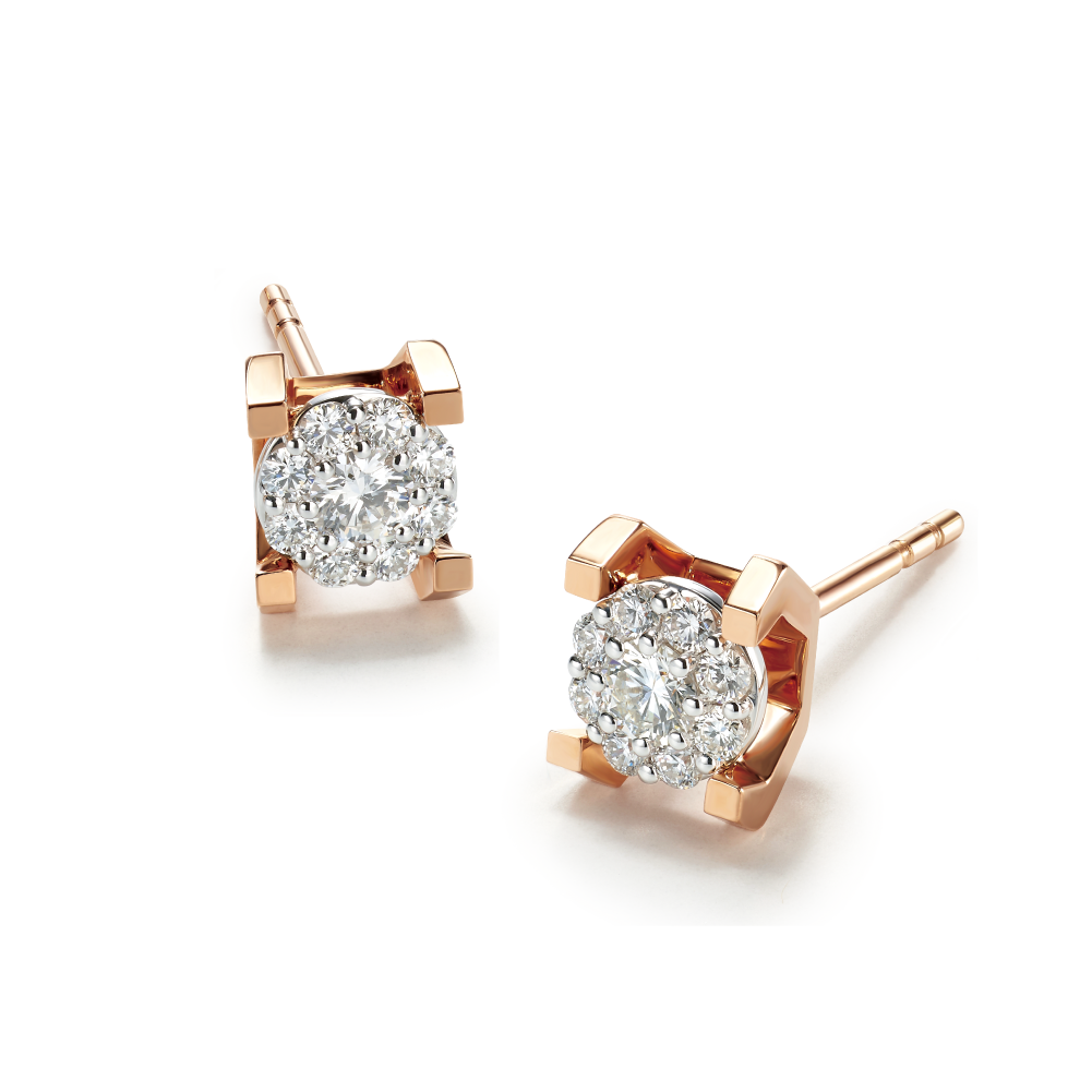 Hexicon 18K Gold Diamond Earrings(Halo Setting)