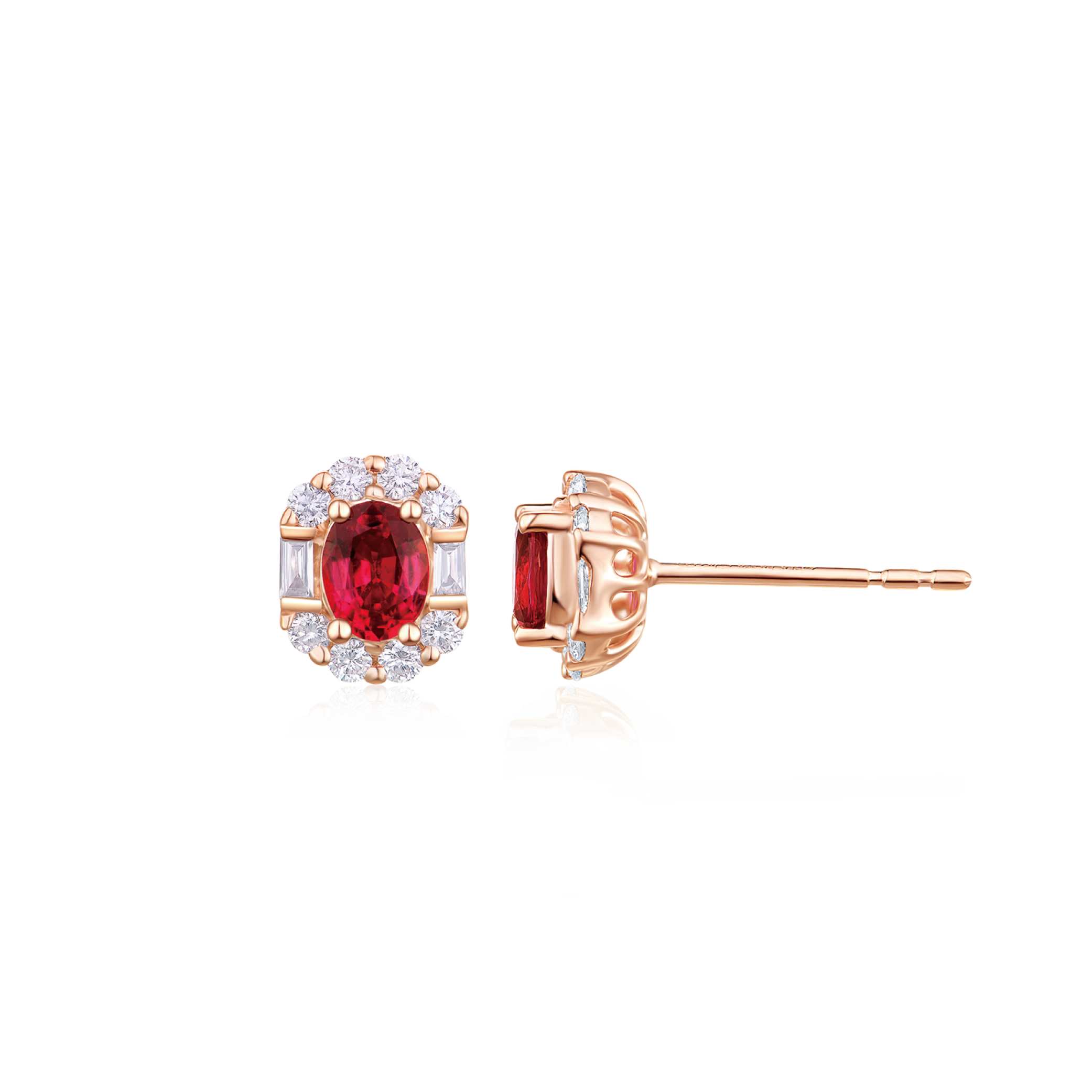 18K Red Gold Ruby and Diamond Earrings