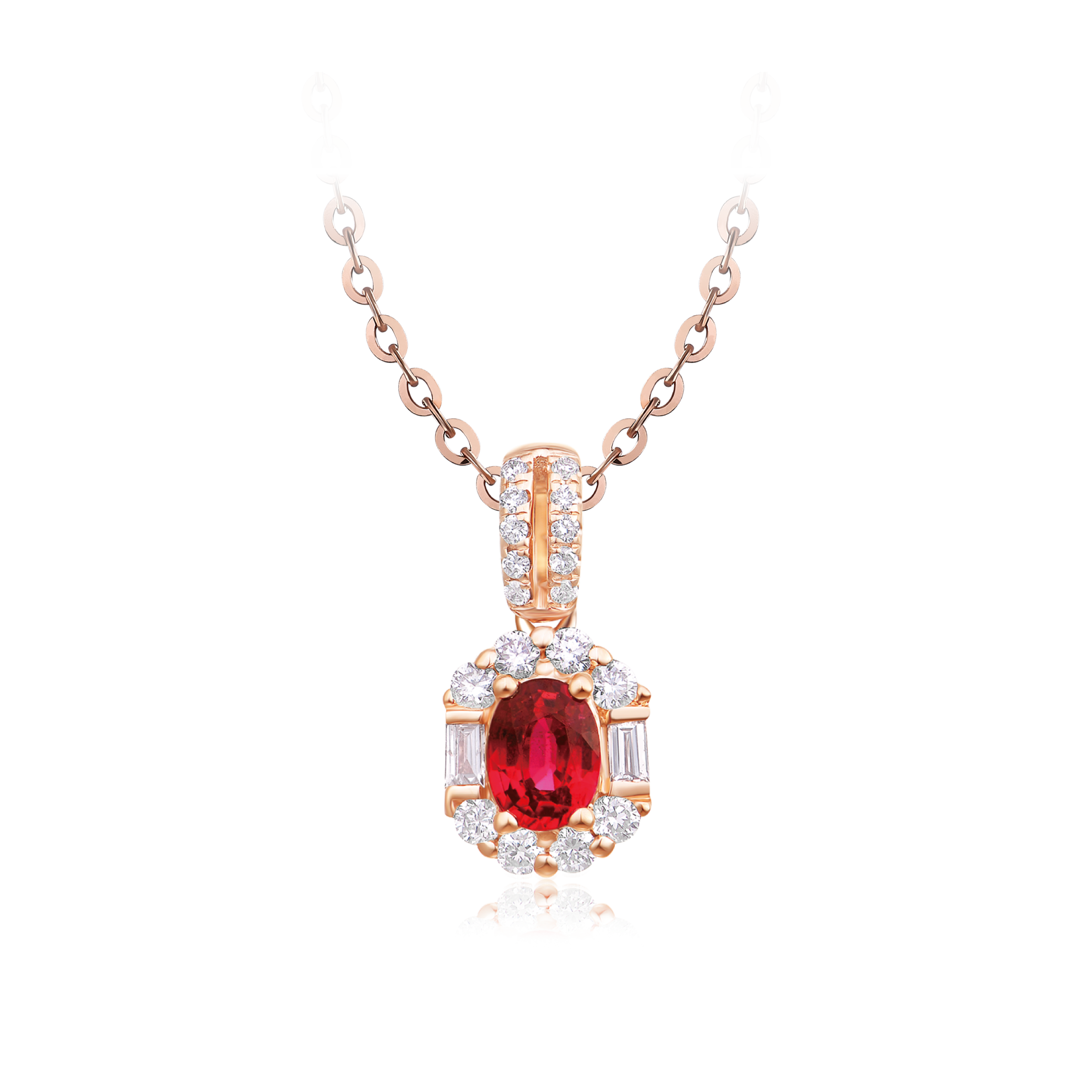 18K Red Gold Ruby and Diamond Pendant