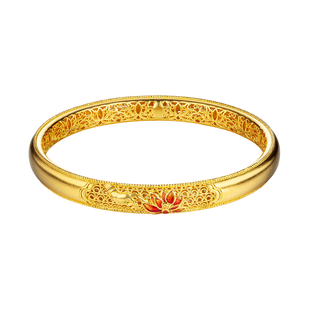 Heirloom Fortune Collection "Buddha and lotus" Gold Bangle