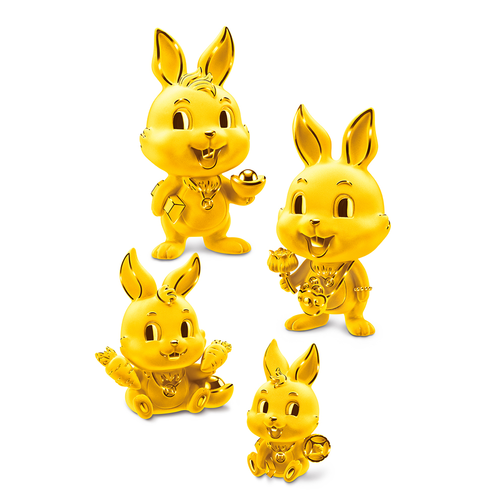 Fortune Rabbit Collection  " Happy Rabbit Family " Gold Figurine