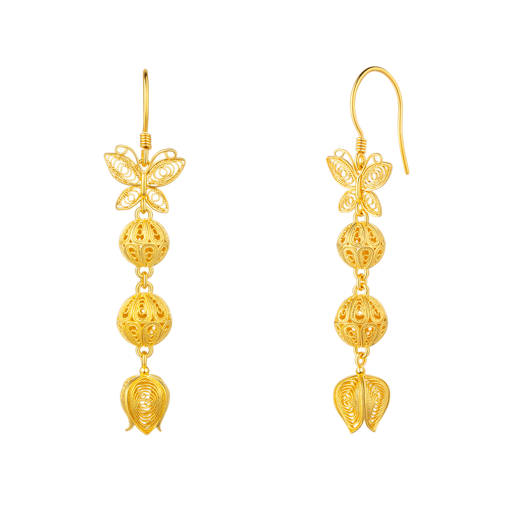 Heirloom Fortune Collection “Windy butterfly” Gold Earrings