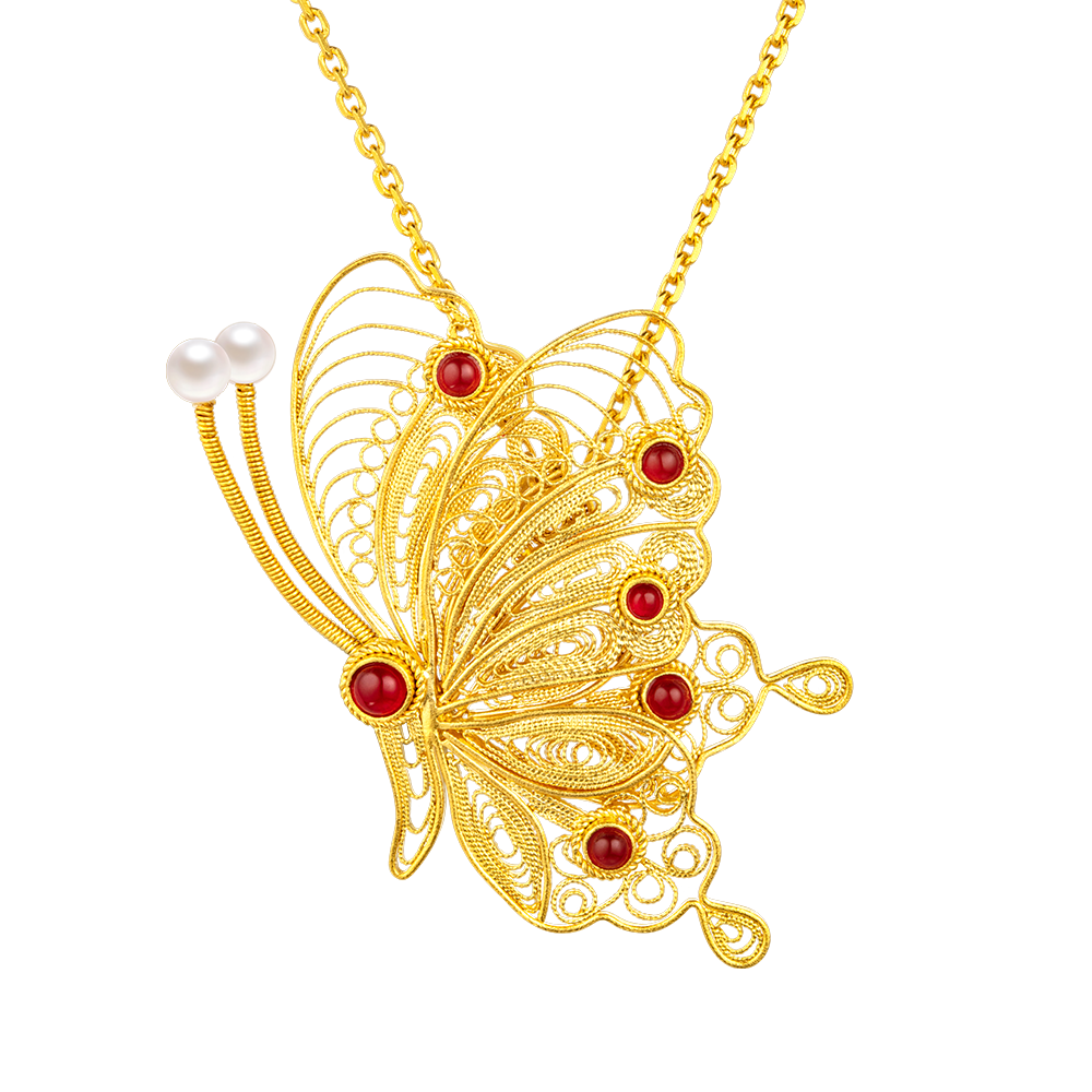 Heirloom Fortune Collection “Dancing Butterfly” Gold Necklace
