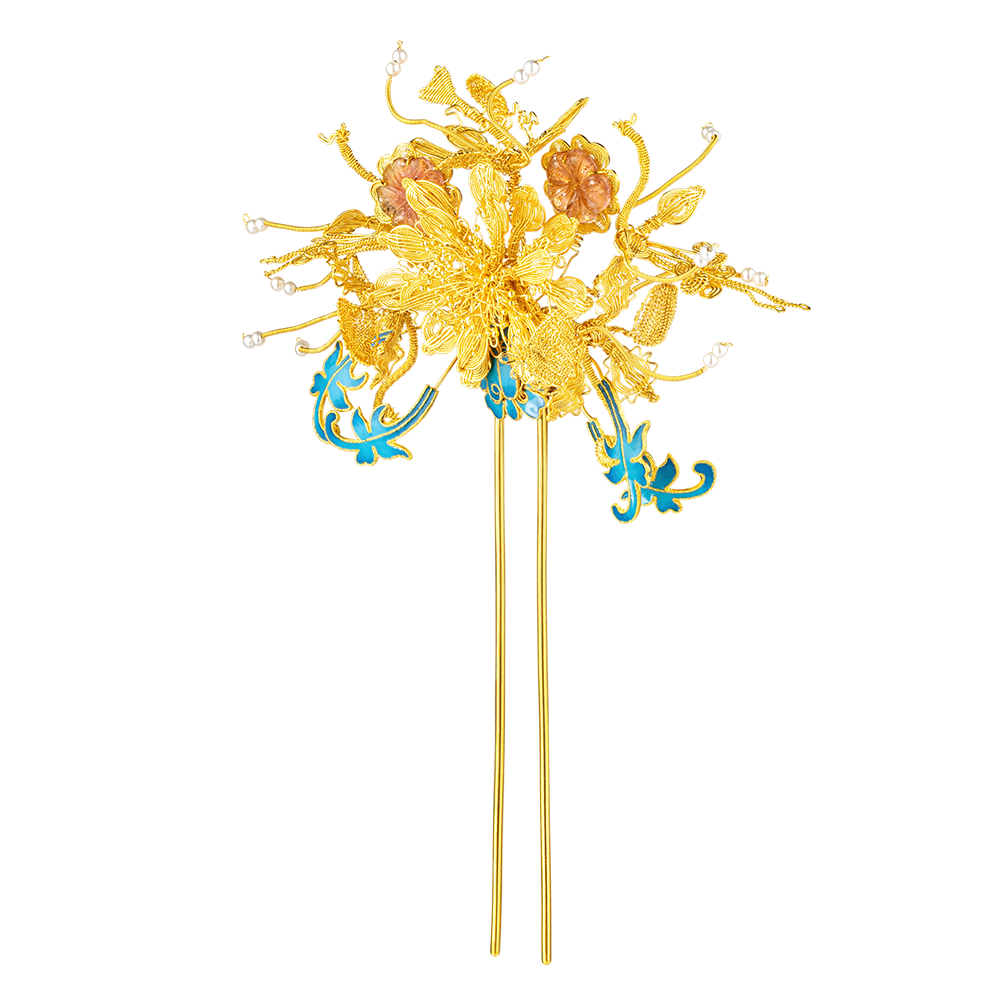 Heirloom Fortune Collection “Flourishing Flowers” Gold Hairpin