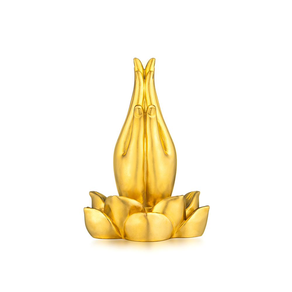 Buddha Hand on Lotus Solid Gold Figurine 