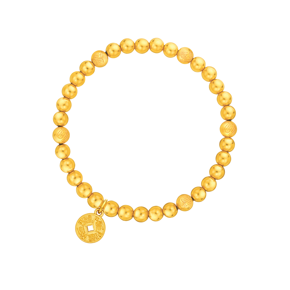 Heirloom Fortune Collection “Fortune & Longevity” Gold Bead Bracelet