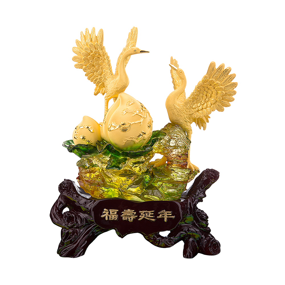 "Longevity and Health Cranes" Gold Figurine