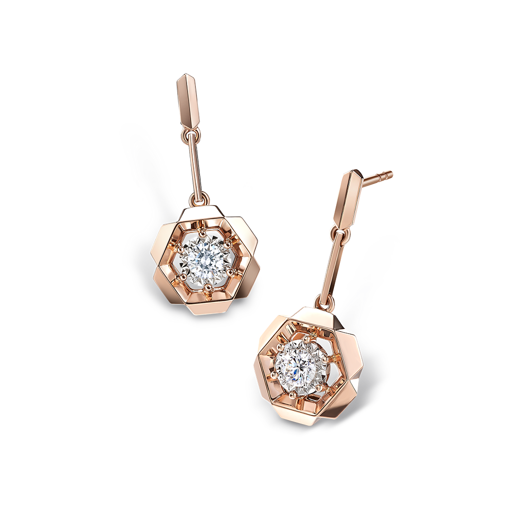 Hexicon 18K Gold Diamond Earrings(Shiny Setting)