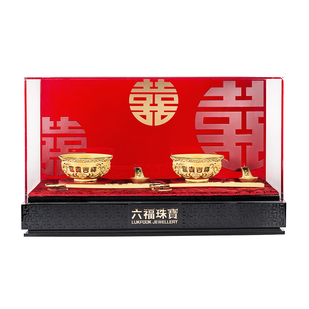 "Lucky and Wealthy Bowl Set" Gold Figurine