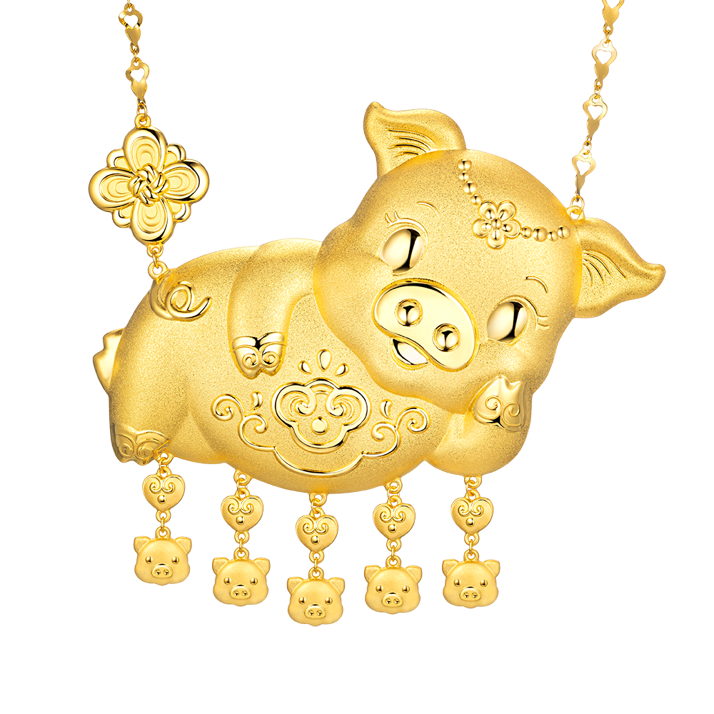 Beloved Collection "Auspicious Gold Pigs" Gold Pigs Necklace