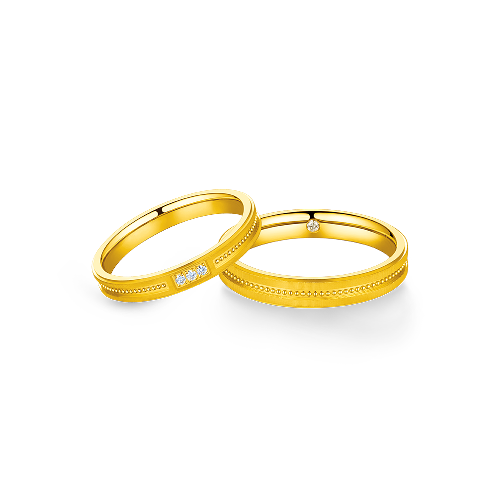 Goldstyle•X"Double Happiness" Gold Diamond Wedding Rings