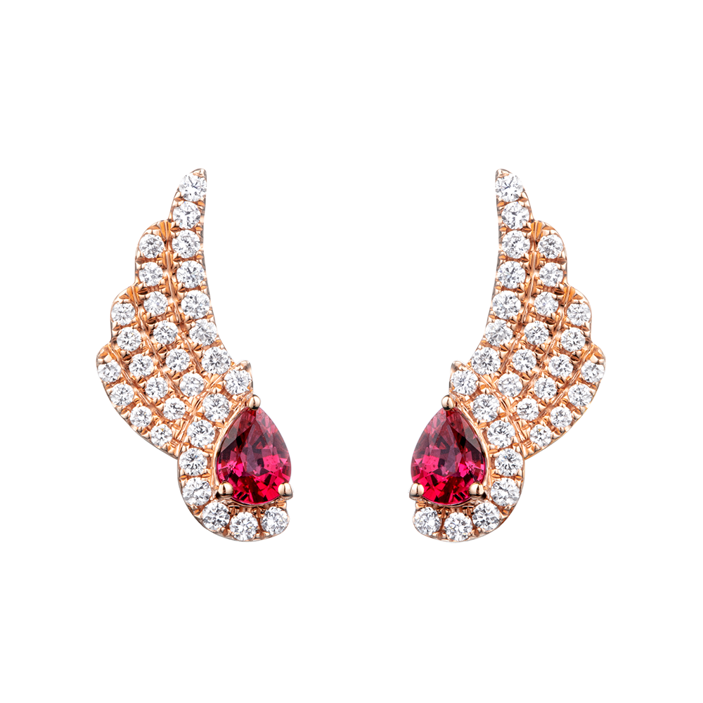"Glittering Treasure"18K （Red）Gold Ruby and Diamond Earrings