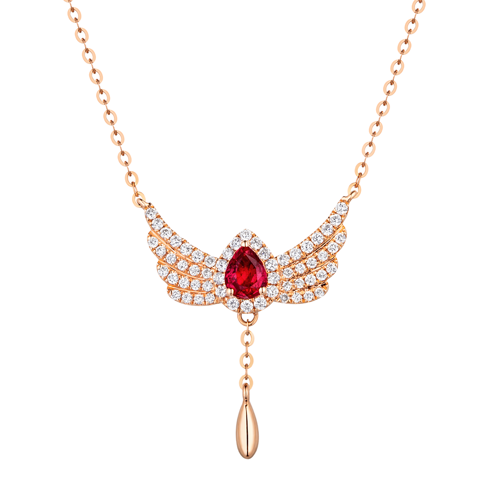 "Glittering Treasure"18K（Red） Gold Ruby and Diamond Necklace 