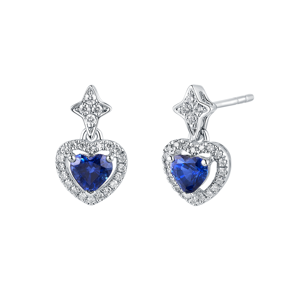 "Glittering Treasure"18K Gold Sapphire and Diamond Earrings
