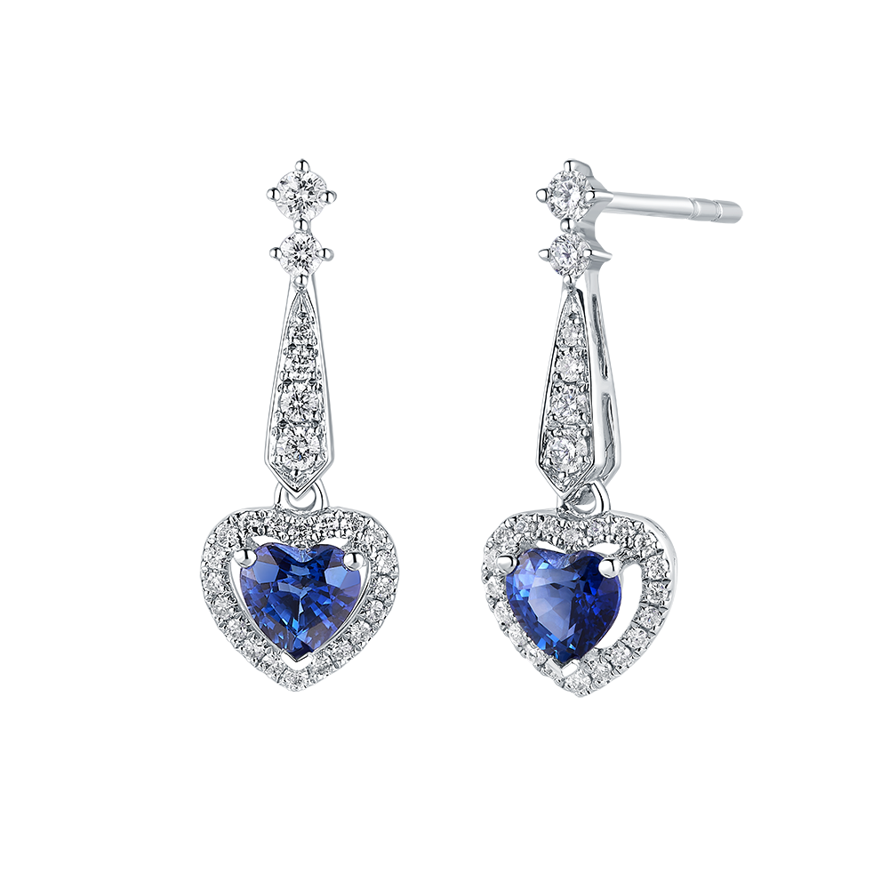 "Glittering Treasure"18K Gold Sapphire and Diamond Earrings