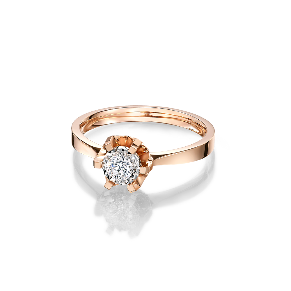 Hexicon 18K Gold Rectangular Prongs Diamond Ring (Shiny Setting)
