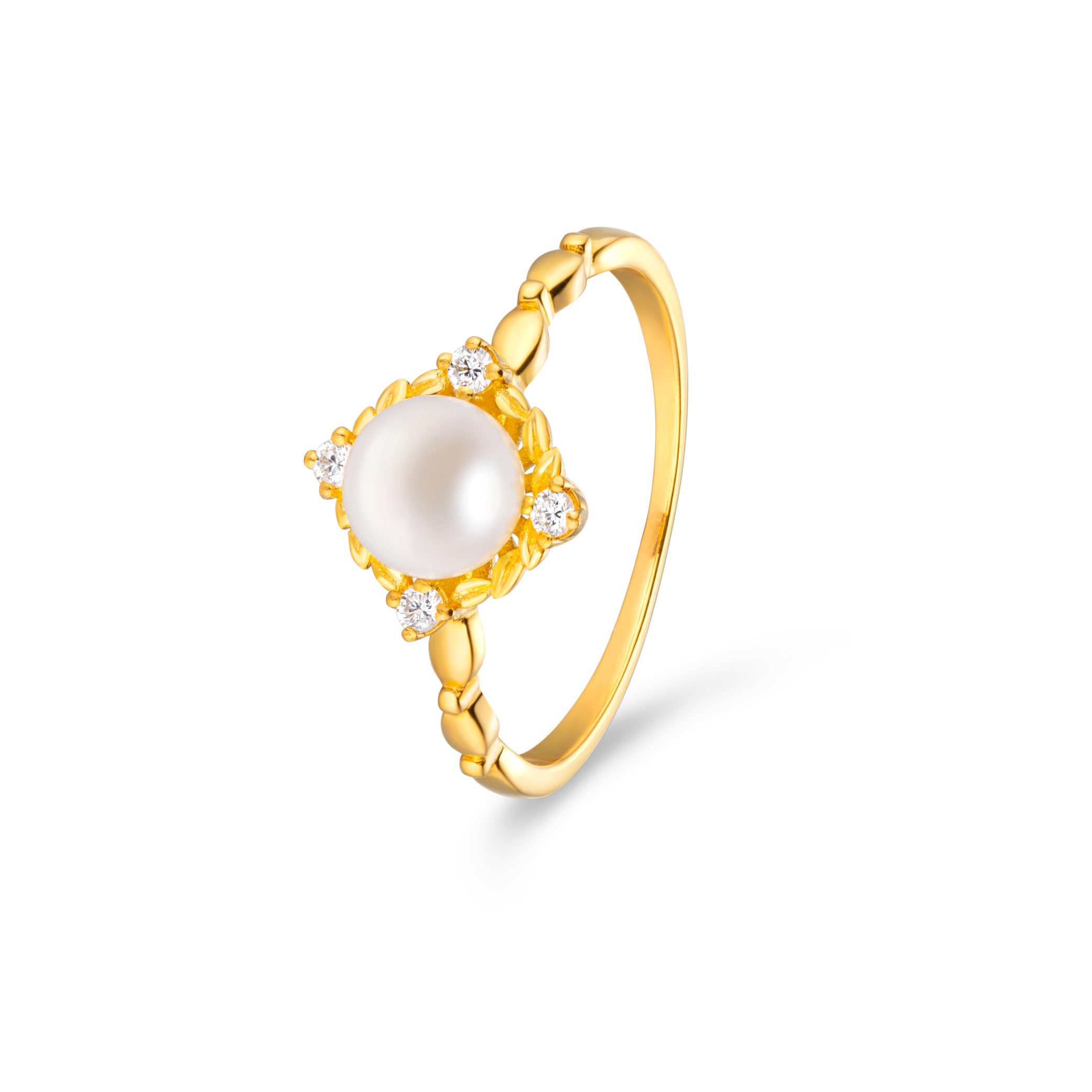"Dazzling" Diamond Gold Pearl Ring