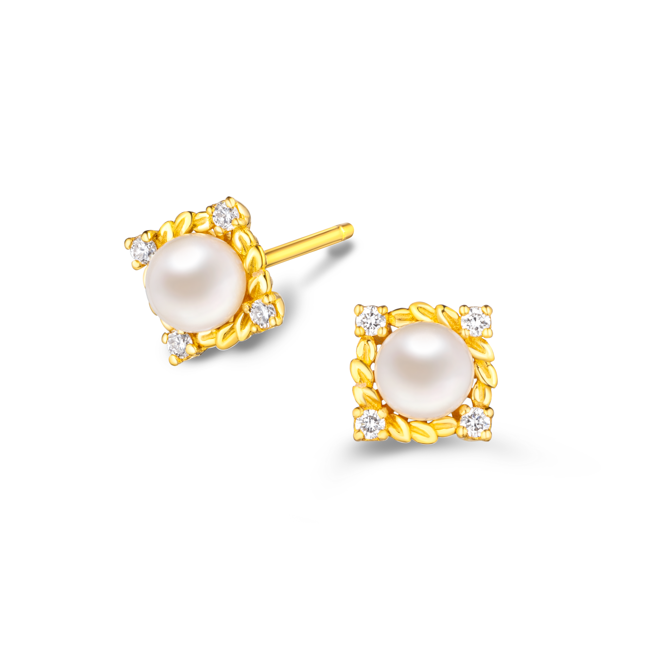 "Dazzling" Diamond Gold Pearl Earrings
