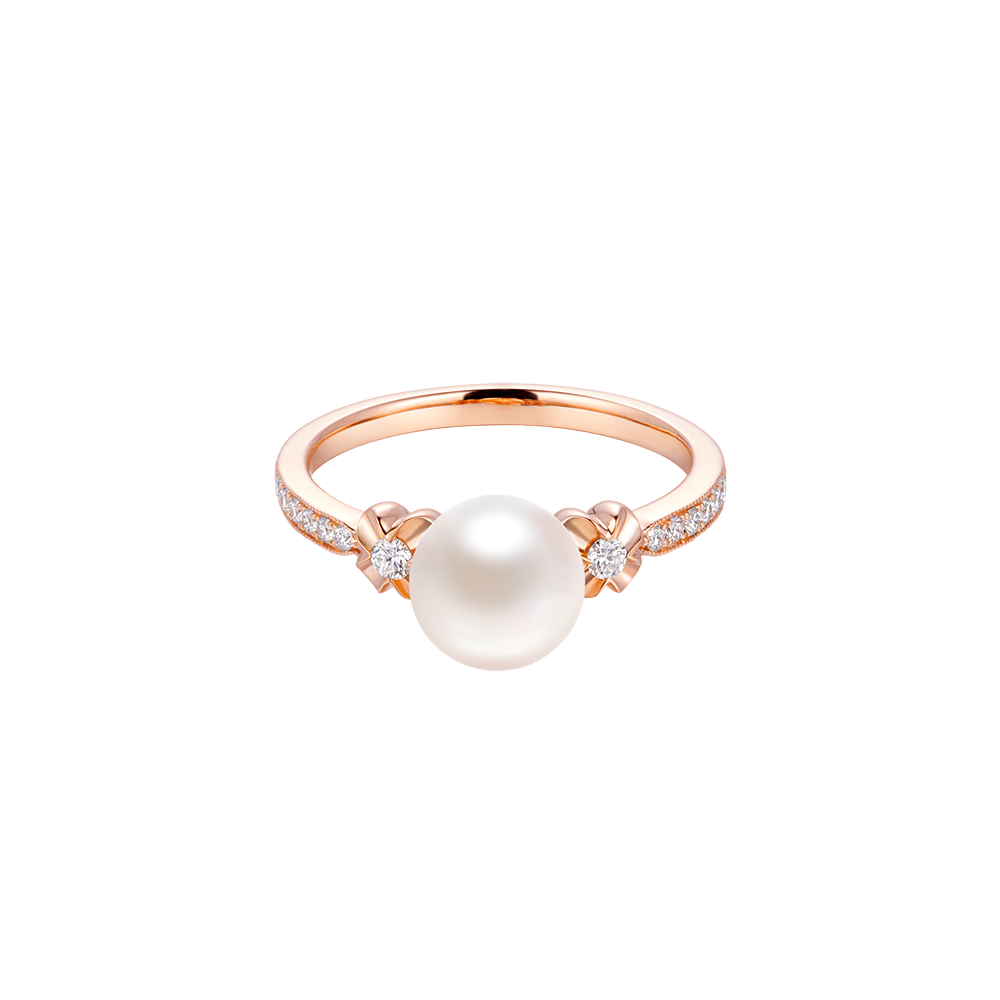 18K Gold Diamond Ring with Pearl