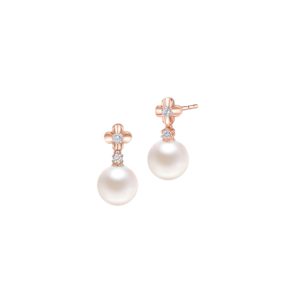 18K Gold Diamond Earrings with Pearl