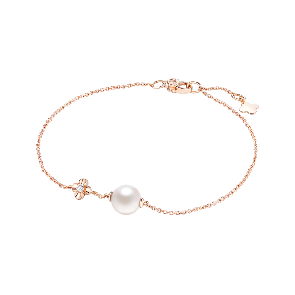 18K Gold Diamond Bracelet with Pearl
